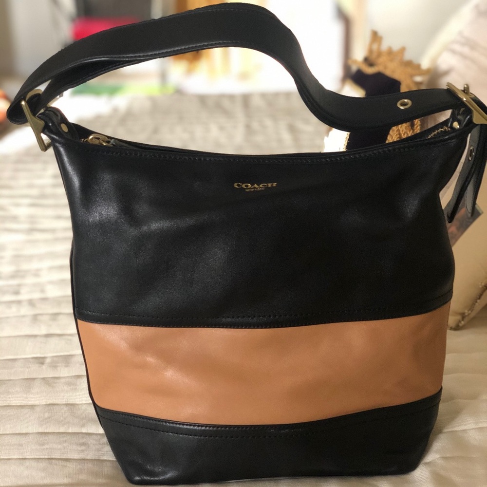 Coach Black and Tan Two-Tone Leather Shoulder Bag